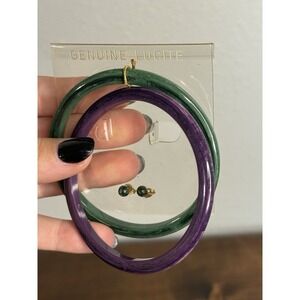 Vintage Authentic Marbled Lucite Bangle Bracelets Lot Set Of 2 Purple And Green